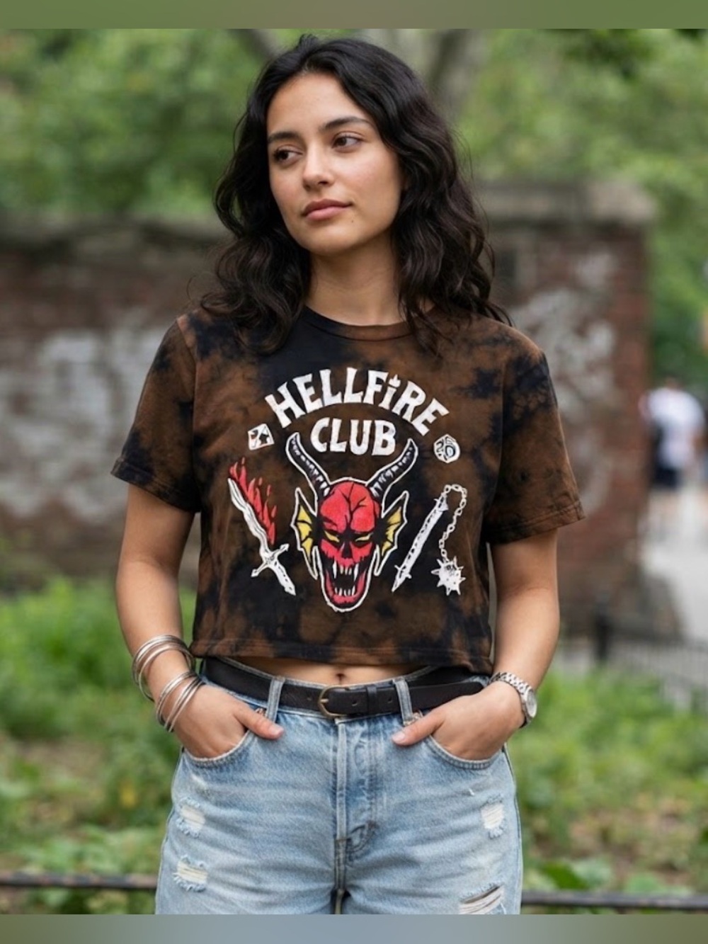 Stranger Things Hellfire Club Cropped Graphic Tee Tie Dye